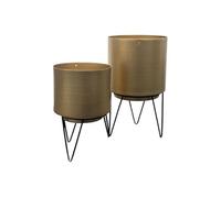 Lot de 2 Pots de Fleur Métal Or Piétément Filaire Noir - HORTEGA -