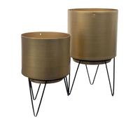 Lot de 2 Pots de Fleur Métal Or Piétément Filaire Noir - HORTEGA