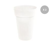Lot De 2 Pots De Fleur Rond Toscane Ø 46 X H.65 Cm Blanc - Eda Gris