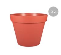 Lot De 2 Pots De Fleur Rond Toscane Ø 46 X H.65 Cm - Orange Terre Battue - Eda Gris