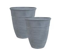 Lot de 2 Pots de Fleurs ø 43 cm Mélange de Pierres et Polyrésine Gris Katalima