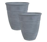 Lot de 2 Pots de Fleurs ø 50 cm Mélange de Pierres et Polyrésine Gris Katalima