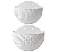Lot de 2 pots de fleurs à suspendre en demi-cercle avec trou de drainage et crochets, en plastique pour balcon ou clôture (blanc)