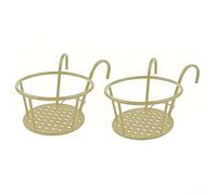 Lot de 2 pots de fleurs à suspendre en fer avec revêtement résistant à la rouille, diamètre supérieur de 22 cm, crochet amovible, forme circulaire artistique