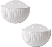 Lot de 2 pots de fleurs à suspendre, imitation rotin, pot de fleurs, pot de fleurs demi-rond, panier à suspendre au mur, pour clôture, porche, jardin, balcon