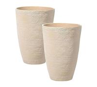 Lot de 2 Pots de Fleurs Cache-Pot en Forme de Vase Haut en Pierre Beige Camia