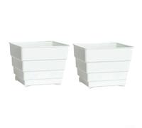Lot de 2 pots de fleurs carrés en plastique avec structure respirante pour la santé des racines, avec trous de drainage pour une élimination efficace de l'eau et un entretien des plantes (10 cm, blanc