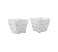 Lot de 2 pots de fleurs carrés en plastique avec trous de drainage pour intérieur et extérieur - Contrôle des racines respirant - Pour plantes grasses et herbes - Blanc - 10 cm - Taille (12 cm noir)