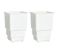 Lot de 2 pots de fleurs carrés respirants fabriqués en plastique pour éviter la liaison des racines et un bon équilibre des nutriments et de l'humidité pour les plantes (8 cm, blanc)