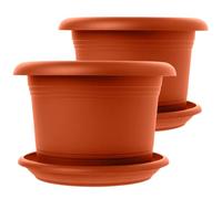 Lot de 2 pots de fleurs élégants de grande taille en terre cuite : pot de 30 cm de qualité supérieure avec soucoupe - Grand pot de fleurs allemand pour toutes les conditions météorologiques