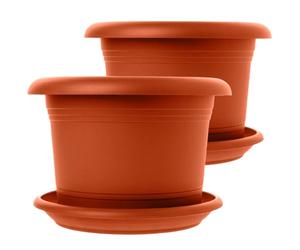 Lot de 2 pots de fleurs élégants de grande taille en terre cuite : pot de 30 cm de qualité supérieure avec soucoupe - Grand pot de fleurs allemand pour toutes les conditions météorologiques