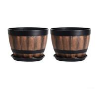 Lot de 2 pots de fleurs en plastique en bois pour décoration de jardin, imitation créative, pot de vin (B)