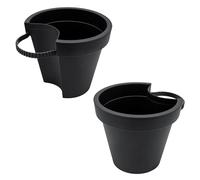 Lot de 2 pots de fleurs en plastique pour tuyau de pluie - 24 x 21 cm - Anthracite - Avec sangle de fixation pour tuyau de descente - Pot de fleurs suspendu - Pot de fleurs suspendu - Pot de fleurs
