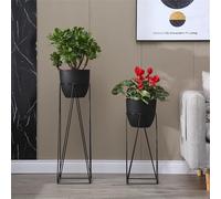 Lot de 2 pots de fleurs hauts avec support en métal - Décoration moderne pour l'intérieur et l'extérieur - Parfait pour le salon, la terrasse, le balcon