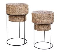 Lot De 2 Pots De Fleurs Hwc-Q45, Jardinière, Bac À Fleurs, Pot De Fleurs, Métal, Jonc D'eau Naturel, Support Noir