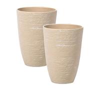 Beliani Lot de 2 Pots de Fleurs Jardin en Forme de Vase Haut en Pierre Beige Camia