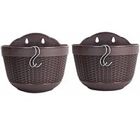 Lot de 2 pots de fleurs muraux semi-circulaires à suspendre - En plastique - Avec crochets - Pour clôture, balcon, terrasse - 25 cm - Café