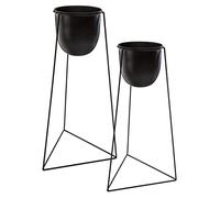 Lot de 2 Pots de Fleurs Noirs avec Supports en métal - Atmosphera
