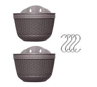 Lot de 2 pots de fleurs suspendus d'extérieur, panier suspendu en plastique, support et crochet de suspension pour balcon, clôture et mur, jardinières suspendues pour clôture avec drainage et 4