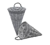 Lot de 2 pots de fleurs suspendus en rotin - 41 x 24 cm - Gris shabby - Pour l'intérieur et l'extérieur - Décoration de jardin naturelle - Cône - Pot de fleurs pyramide avec film à suspendre