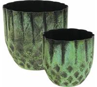 lot de 2 pots de fleurs vintage verts en métal Ø14/12cm - Cache-pots décoratifs pour plantes artificielles & déco