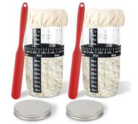 Lot de 2 pots de levain en verre de 730 ml avec bande d'alimentation pour dates, thermomètre, couvercle en tissu et couvercle en métal, fournitures de cuisson réutilisables pour pain au levain