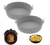 Lot de 2 Pots en Silicone Réutilisables pour Friteuse à Air, 20cm Air Fryer Silicone Pot Panier, Moule Silicone Air Fryer, Convient pour four, Micro-ondes, Friteuse à Air (Gris)