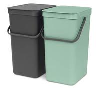 Lot de 2 poubelles de tri Brabantia Sort & Go 2 x 16 L gris et vert clair