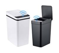 Lot de 2 poubelles Relaxdays à capteur, 9 L & 15 L, couvercle auto, fixation sacs, PP, poubelles cuisine, noir/blanc