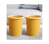 Lot de 2 poubelles rondes en plastique de couleur unie avec anneau de pression pour salon, chambre, cuisine, etc. Tailles S/M/L (jaune, moyen)