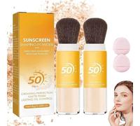 Lot De 2 Poudre De Fixation De Protection Solaire MinéRale,Poudre De Pinceau MinéRale Translucide,ContrôLe De L'Huile,Longue DuréE,Finition Naturelle,LéGèRes Et Respirantes,Pour Toutes Les