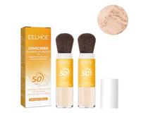 Lot de 2 poudres de protection solaire minérale, SPF 50+, pour le visage, finition naturelle mate avec brosse, imperméables, durables, légères et respirantes, multicolores,