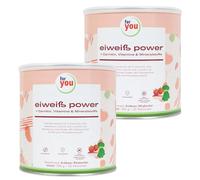 Lot de 2 poudres de protéines Power - Fraise - Rhubarbe selon Dr. Strunz - 2 x 750 g - Protéines multi-composants hautement solubles : lactosérum, protéines de soja, lait, œuf de poule + L-carnitine -