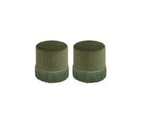 Lot de 2 Pouf chenille en velours vert - Diamètre 37,5 x Profondeur 37,5 x Hauteur 37,8 cm - -