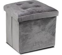 Lot de 2 pouf coffre de rangement pliable carré, tabouret cube pliant avec couvercle amovible, repose-Pieds en velours coloris gris - Longueur 38 x Profondeur 38 x Hauteur 38 cm -JUANIO - gris G