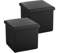 Lot de 2 pouf coffre de rangement pliable carré, tabouret cube pliant avec couvercle amovible, repose-Pieds en PVC coloris noir - Longueur 38 x Profondeur 38 x Hauteur 38 cm -JUANIO - noir G