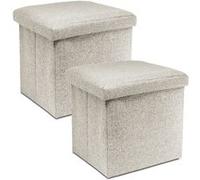 Lot de 2 pouf coffre de rangement pliable carré, tabouret cube pliant avec couvercle amovible, repose-Pieds en polyester coloris crème - Longueur 38 x Profondeur 38 x Hauteur 38 cm -JUANIO - crème G