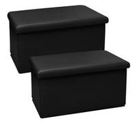 Lot de 2 pouf coffre de rangement pliable carré, tabouret cube pliant avec couvercle amovible, repose-Pieds en PVC coloris noir - Longueur 76 x Profondeur 38 x Hauteur 38 cm -JUANIO - noir G