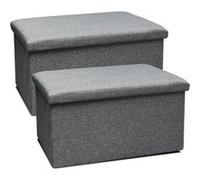 Lot de 2 pouf coffre de rangement pliable, tabouret cube pliant avec couvercle amovible, repose-Pieds en polyester coloris gris - Longueur 76 x Profondeur 38 x Hauteur 38 cm -JUANIO - gris G
