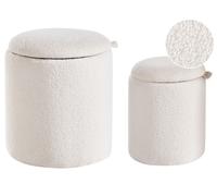 Lot de 2 Poufs avec Rangement en Bouclé Repose-Pieds Ronds Rembourré Blanc Cassé