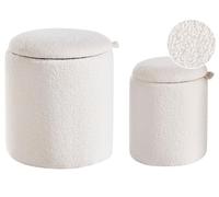 Lot de 2 Poufs avec Rangement en Bouclé Repose-Pieds Ronds Rembourré Blanc Cassé Berea