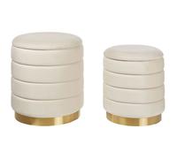 Beliani Lot de 2 Poufs en Velours avec Rangement Salon Bureau Chambre à Coucher Beige Clair Garland