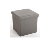 PEGANE Lot de 2 poufs carrés Lilo en Simili Cuir Coloris Gris - Hauteur 37.5 x Profondeur 38 x Largeur 38 cm