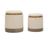 Mauro Ferretti Italian Design Ankara Lot de 2 poufs de Rangement avec Plateau, Marron et crème, Ø 40 x 47 cm et Ø 34 x 40 cm