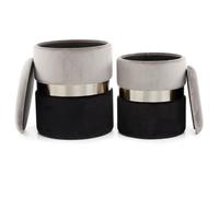 Lot de 2 Poufs & Coffres de Rangement "Zora" 44cm Gris & Noir