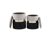 Lot de 2 Poufs & Coffres de Rangement "Zora" 44cm Gris & Noir