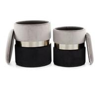 Lot de 2 Poufs & Coffres de Rangement "Zora" 44cm Gris & Noir
