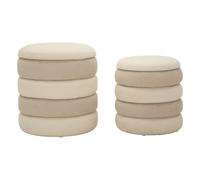 Pouf Nordic 2 en 1 Set de 2 - Tissu MDF beige et crème 44x47 cm