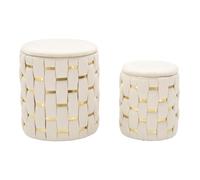 Mauro Ferretti Poufs-coffres Shanty Lot de 2 42 cm rembourrés tressés Crème & Or