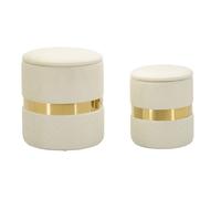 Lot de 2 Poufs Coffres ""Sheffild"" 42cm Crème & Or